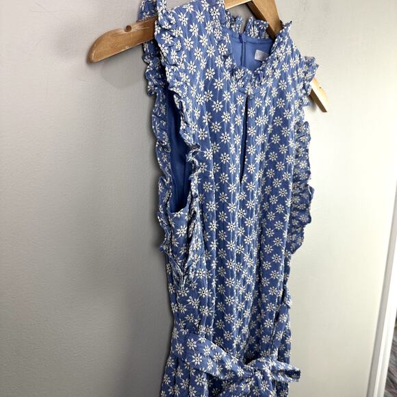 London Times Blue White Floral Daisy Eyelet Ruffle Shirt Dress 4P P4 4 Petite - Picture 7 of 13